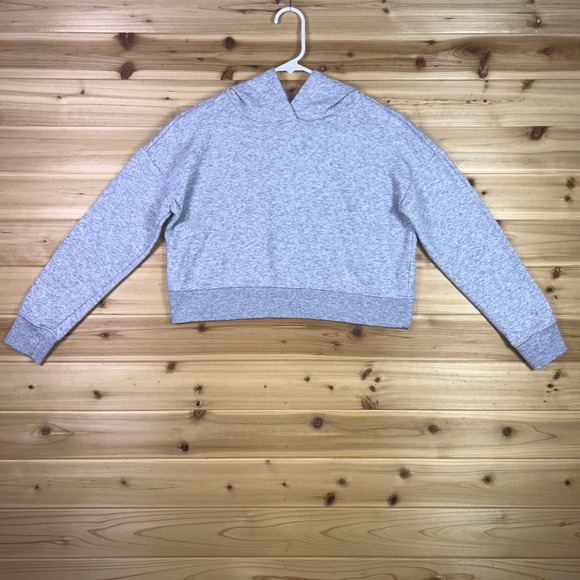 Athletic Works Hoodie Womens Large Gray Crop Top Long Sleeve Hooded Sweatshirt - Picture 1 of 7